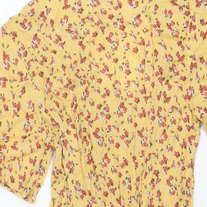 Glassons Womens Yellow Floral Viscose A-Line Size 6 V-Neck Button