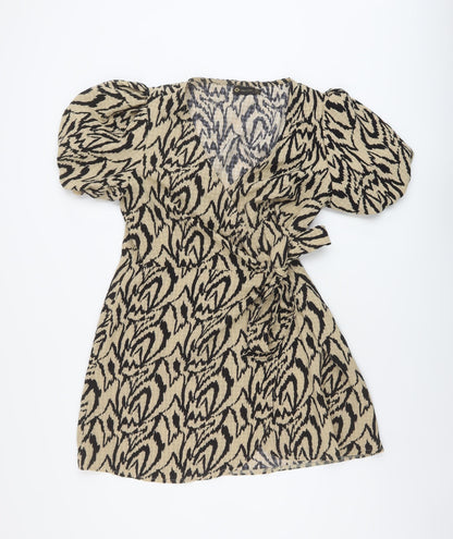 I SAW IT FIRST Womens Beige Geometric Polyester Wrap Dress Size 10 V-Neck Tie
