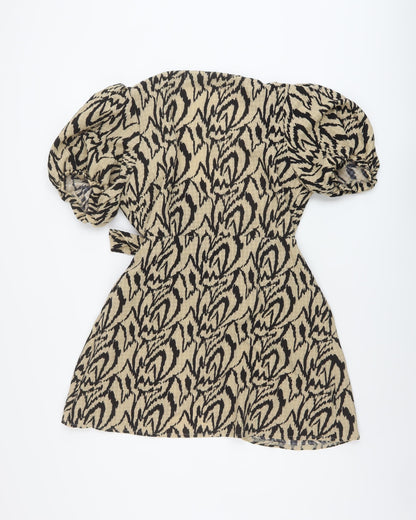 I SAW IT FIRST Womens Beige Geometric Polyester Wrap Dress Size 10 V-Neck Tie