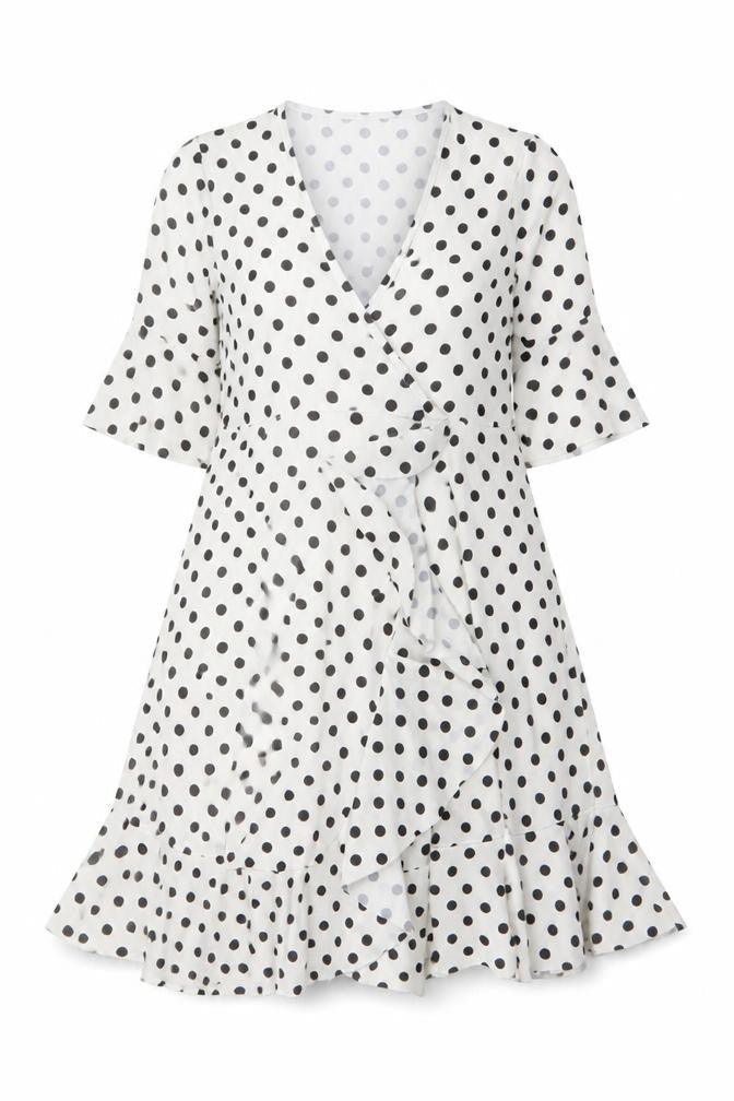 Boohoo Womens White Polka Dot Polyester A-Line Size 12 V-Neck Pullover