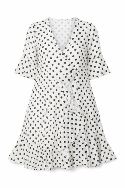 Boohoo Womens White Polka Dot Polyester A-Line Size 12 V-Neck Pullover