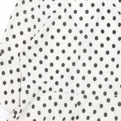 Boohoo Womens White Polka Dot Polyester A-Line Size 12 V-Neck Pullover