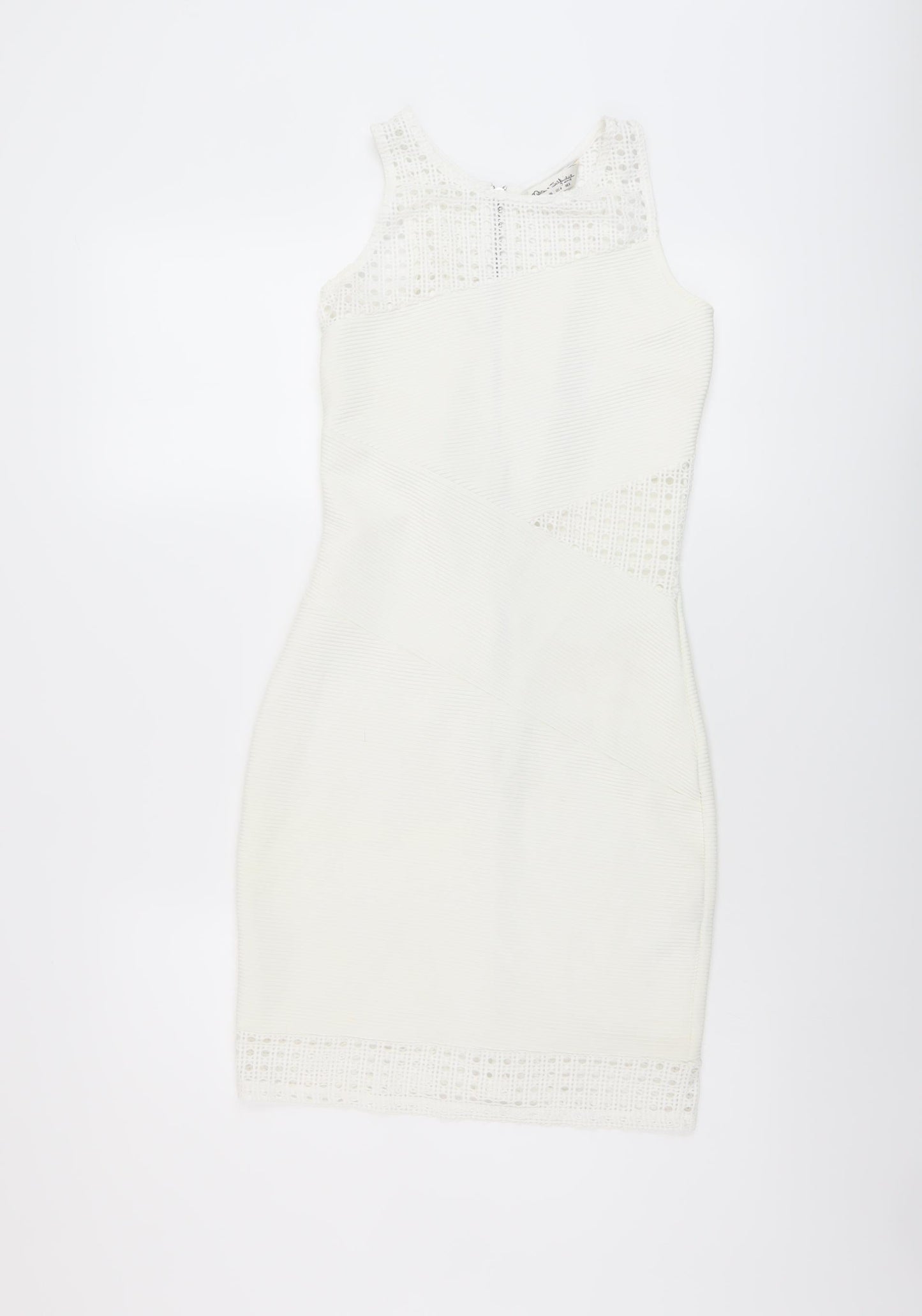 Miss Selfridge Womens Ivory Polyester Bodycon Size 8 Round Neck Zip