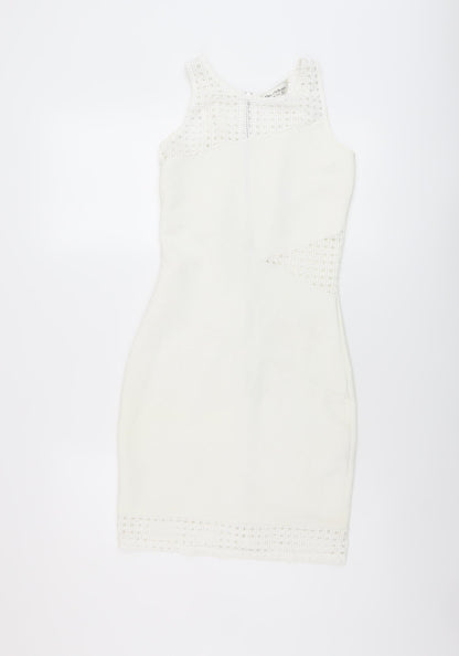 Miss Selfridge Womens Ivory Polyester Bodycon Size 8 Round Neck Zip