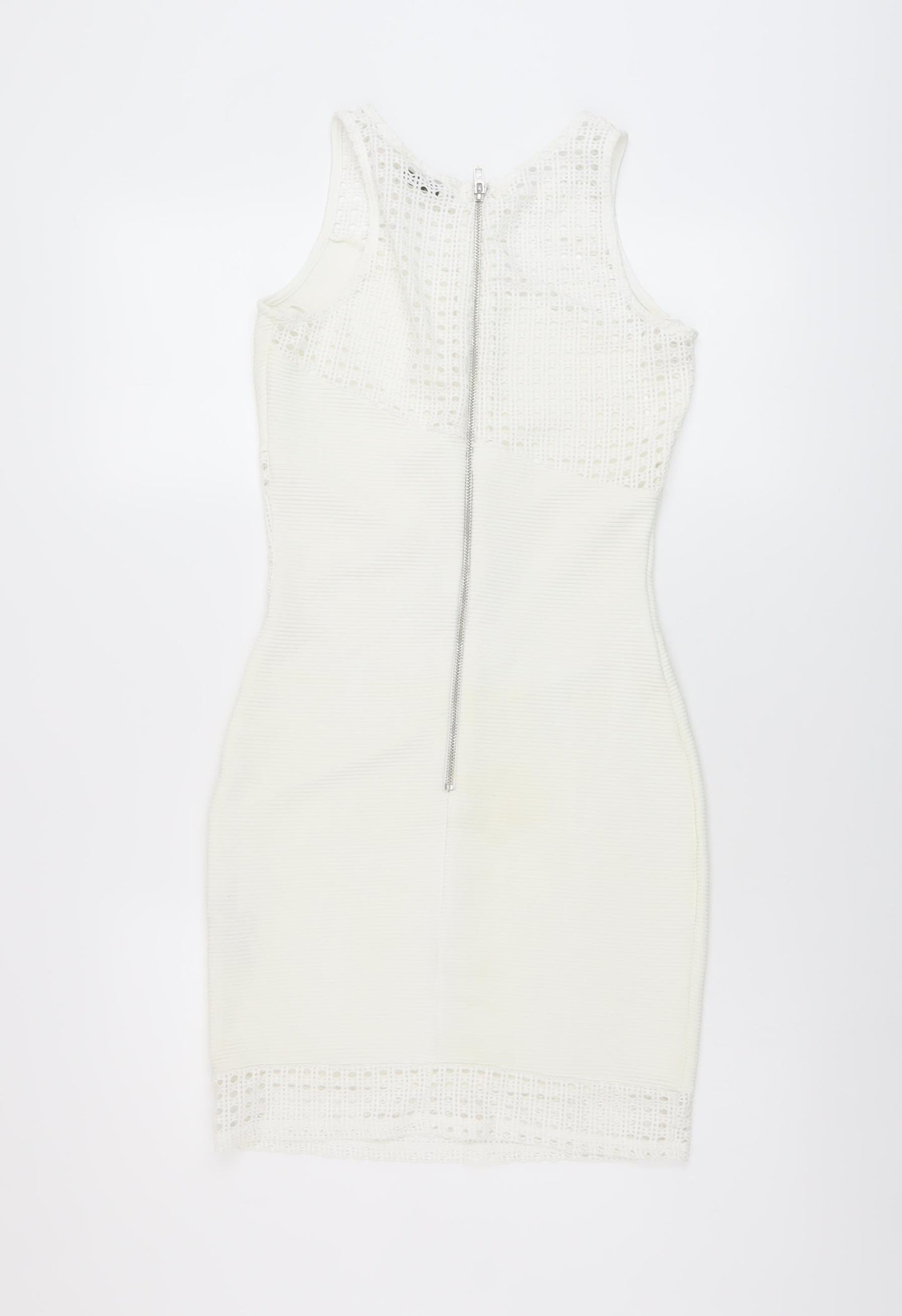 Miss Selfridge Womens Ivory Polyester Bodycon Size 8 Round Neck Zip