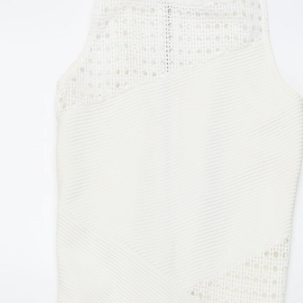 Miss Selfridge Womens Ivory Polyester Bodycon Size 8 Round Neck Zip