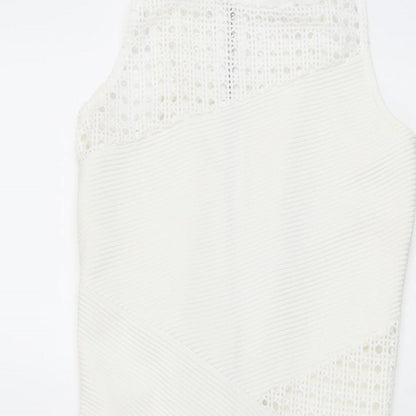 Miss Selfridge Womens Ivory Polyester Bodycon Size 8 Round Neck Zip