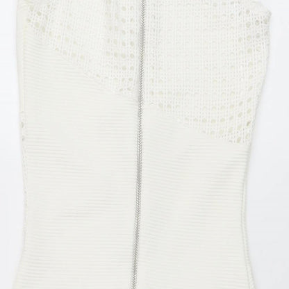 Miss Selfridge Womens Ivory Polyester Bodycon Size 8 Round Neck Zip