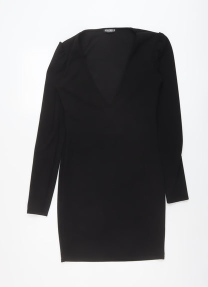 Fashionkilla Womens Black Polyester Bodycon Size 10 V-Neck Pullover