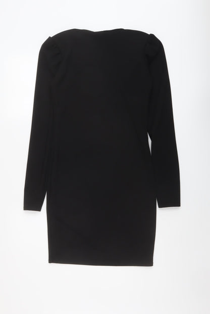 Fashionkilla Womens Black Polyester Bodycon Size 10 V-Neck Pullover