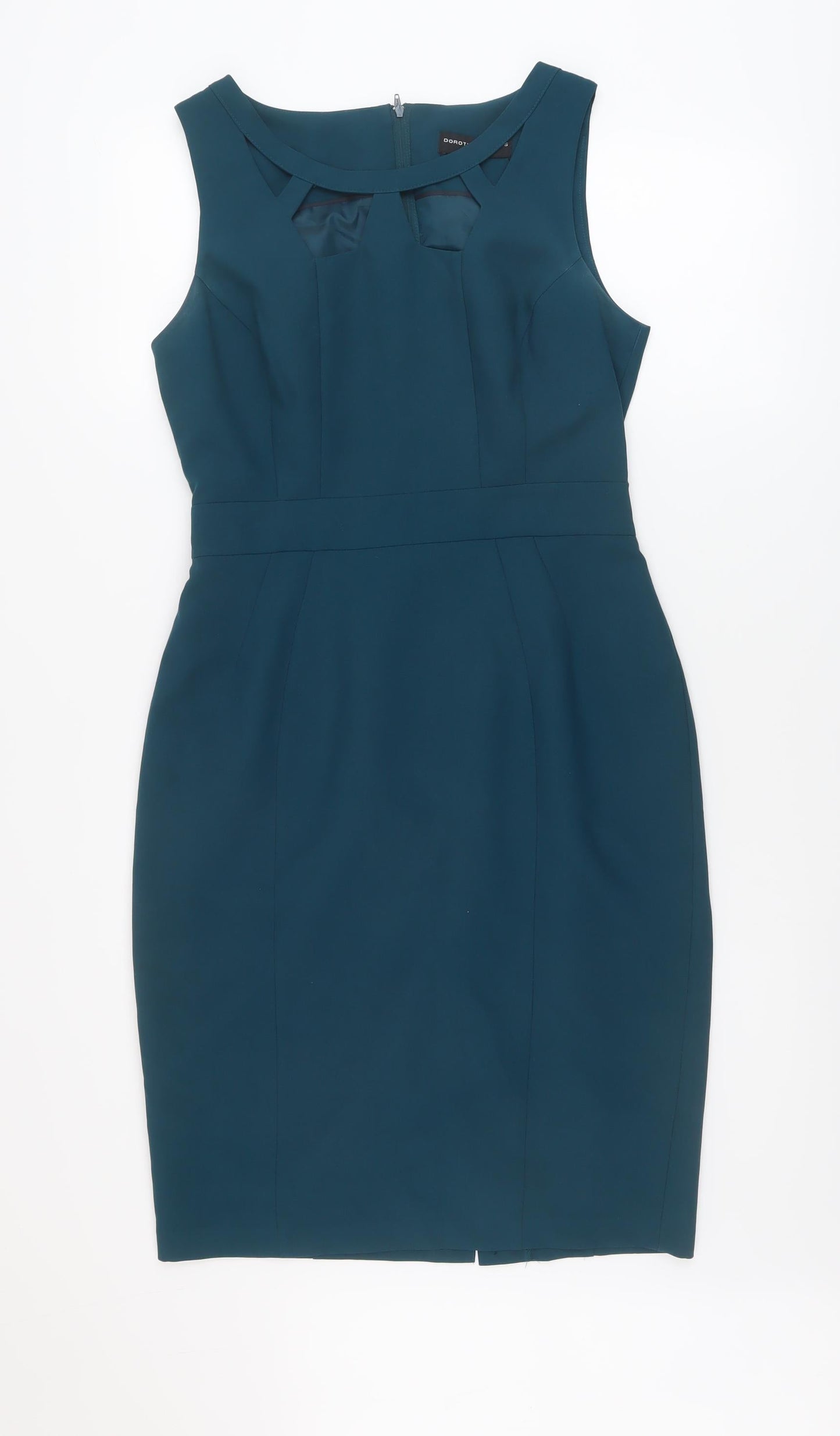 Dorothy Perkins Womens Green Polyester Sheath Size 12 Round Neck Zip