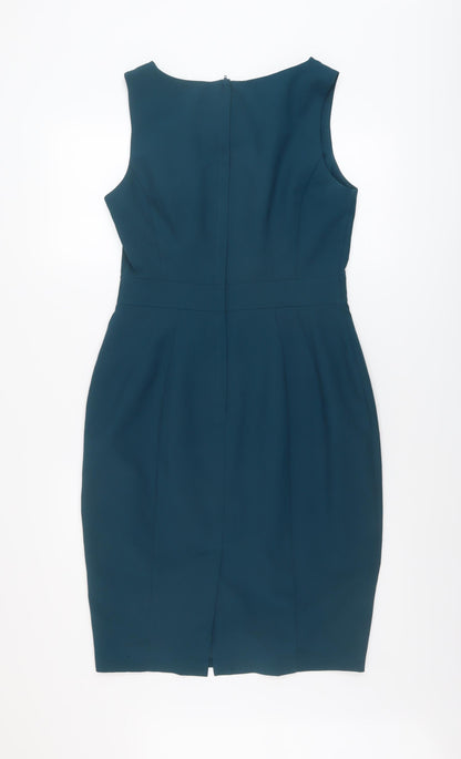 Dorothy Perkins Womens Green Polyester Sheath Size 12 Round Neck Zip