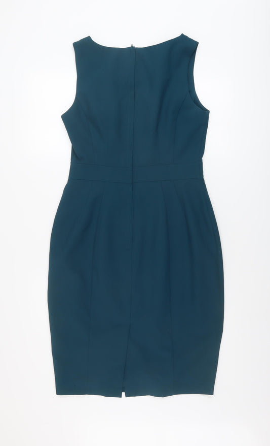 Dorothy Perkins Womens Green Polyester Sheath Size 12 Round Neck Zip