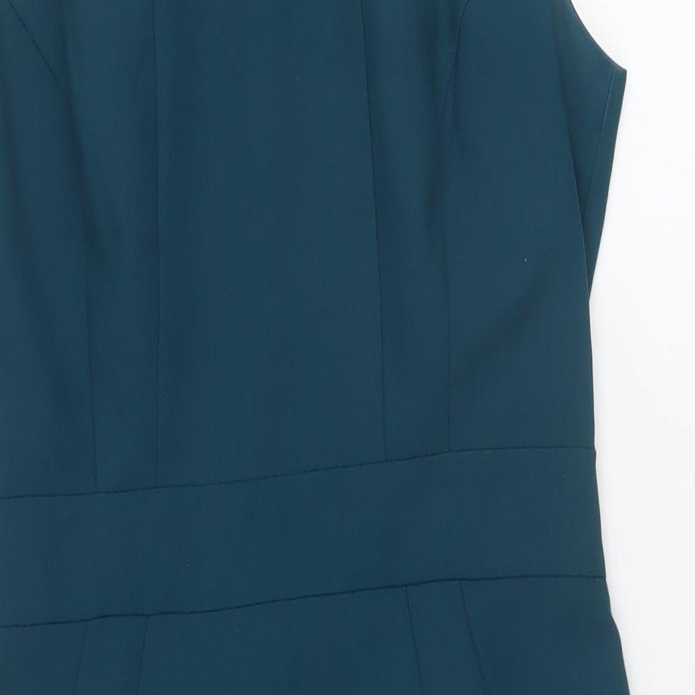 Dorothy Perkins Womens Green Polyester Sheath Size 12 Round Neck Zip