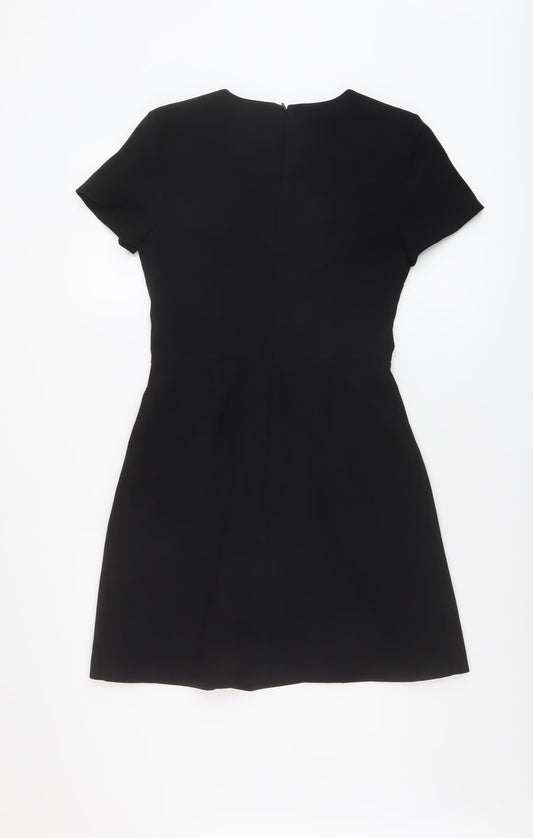 Warehouse Womens Black Polyester A-Line Size 8 Round Neck Zip