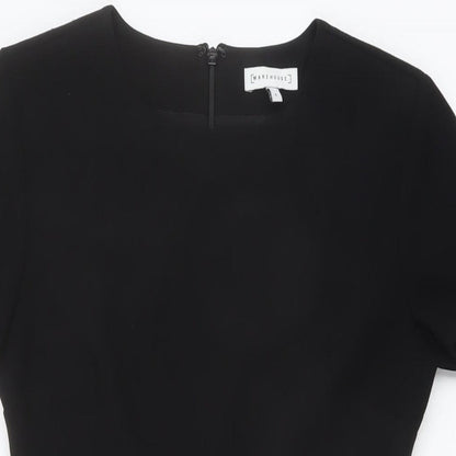 Warehouse Womens Black Polyester A-Line Size 8 Round Neck Zip