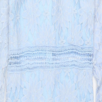 PRETTYLITTLETHING Womens Blue Floral Polyimide Sheath Size 8 Round Neck Zip