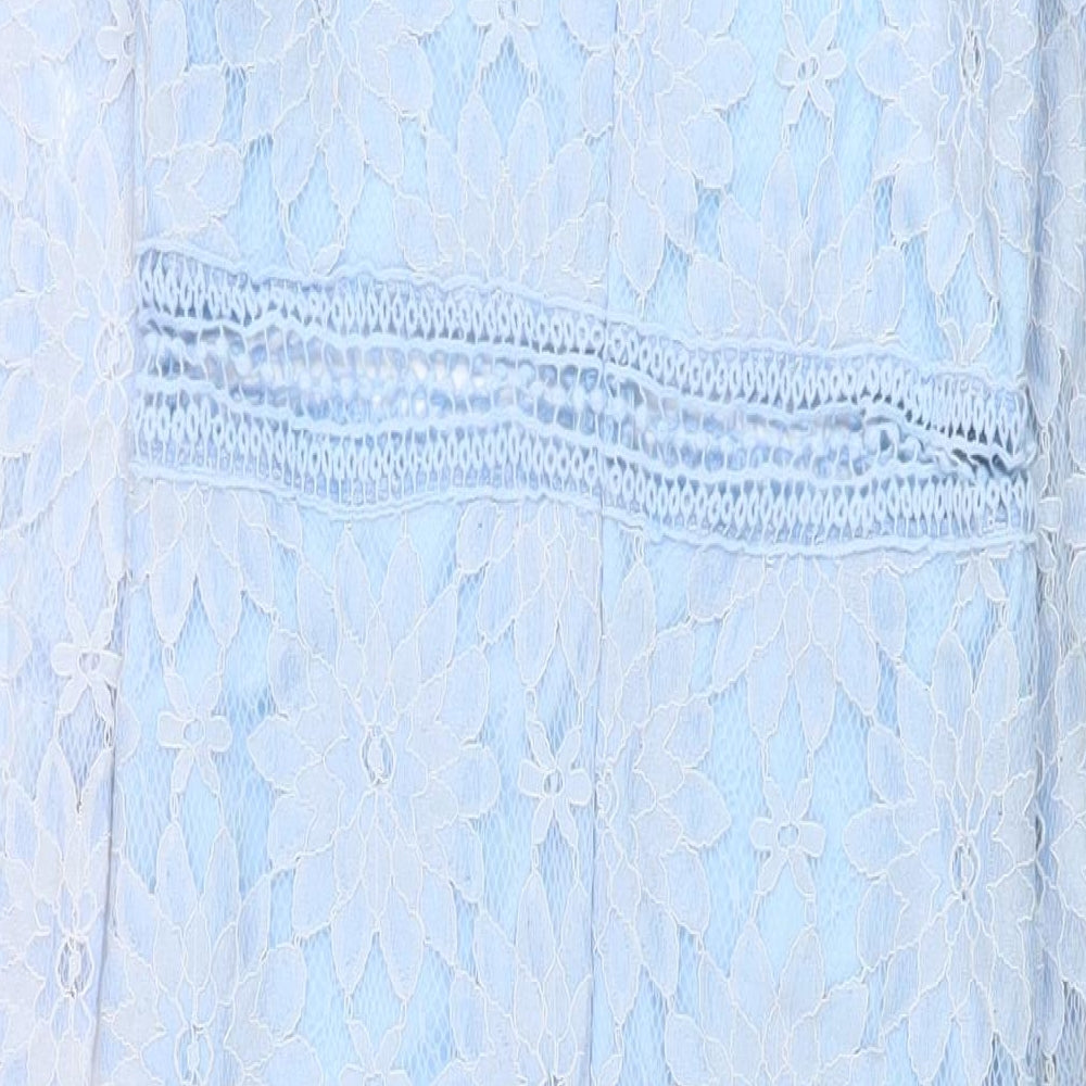 PRETTYLITTLETHING Womens Blue Floral Polyimide Sheath Size 8 Round Neck Zip