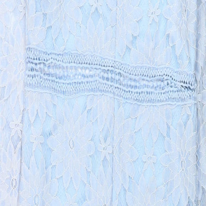 PRETTYLITTLETHING Womens Blue Floral Polyimide Sheath Size 8 Round Neck Zip