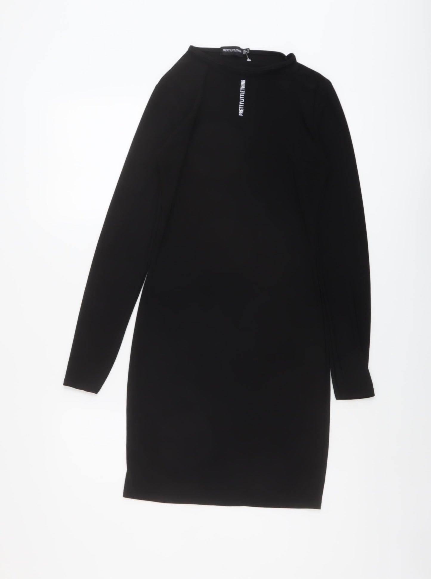 PRETTYLITTLETHING Womens Black Polyester Bodycon Size 8 Crew Neck Pullover