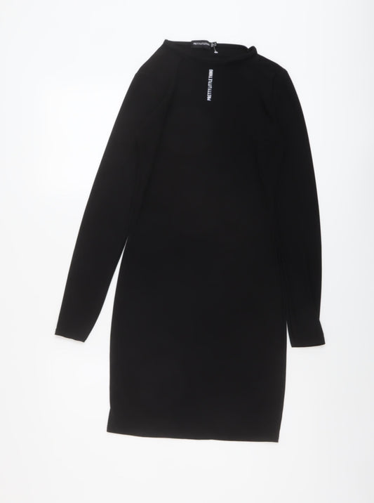 PRETTYLITTLETHING Womens Black Polyester Bodycon Size 8 Crew Neck Pullover
