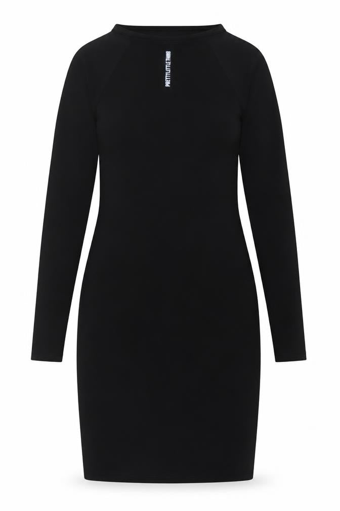 PRETTYLITTLETHING Womens Black Polyester Bodycon Size 8 Crew Neck Pullover