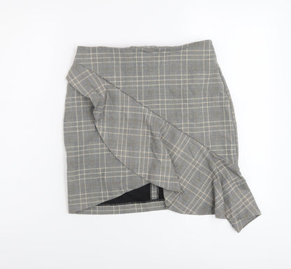 H&M Womens Grey Plaid Polyester A-Line Skirt Size 8 Zip