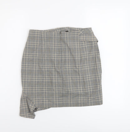 H&M Womens Grey Plaid Polyester A-Line Skirt Size 8 Zip