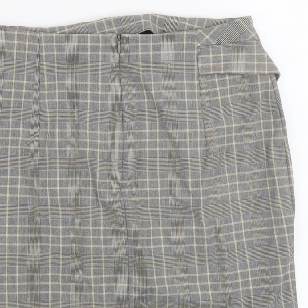 H&M Womens Grey Plaid Polyester A-Line Skirt Size 8 Zip