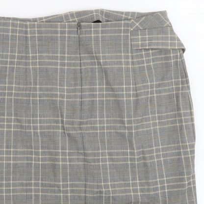 H&M Womens Grey Plaid Polyester A-Line Skirt Size 8 Zip