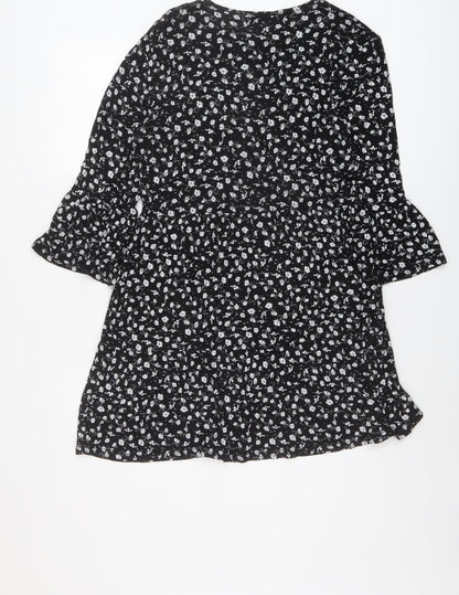 I SAW IT FIRST Womens Black Floral Viscose A-Line Size 12 Round Neck Pullover