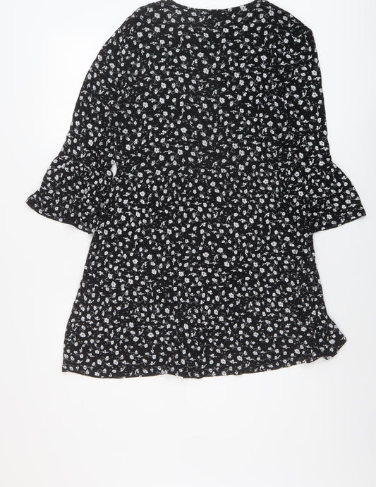 I SAW IT FIRST Womens Black Floral Viscose A-Line Size 12 Round Neck Pullover