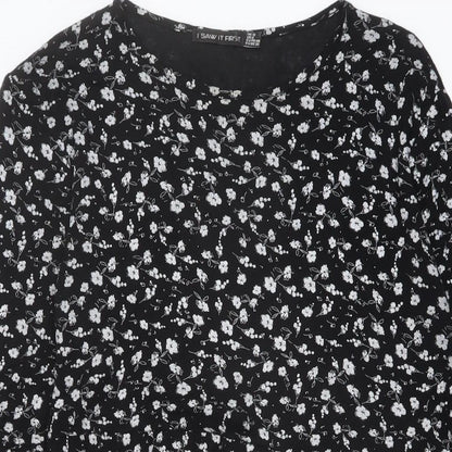 I SAW IT FIRST Womens Black Floral Viscose A-Line Size 12 Round Neck Pullover