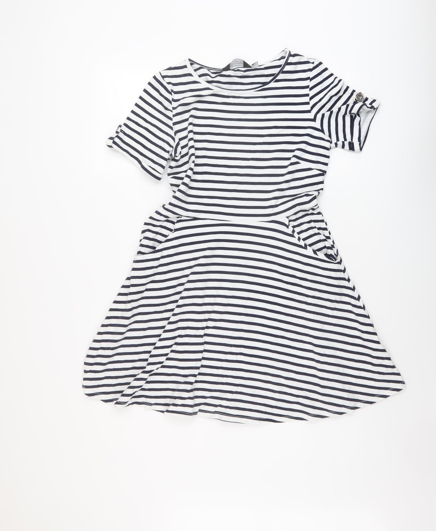 Dorothy Perkins Womens Blue Striped Cotton A-Line Size 12 Round Neck Pullover