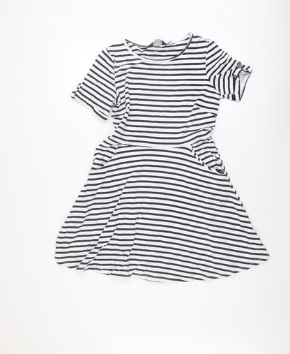 Dorothy Perkins Womens Blue Striped Cotton A-Line Size 12 Round Neck Pullover