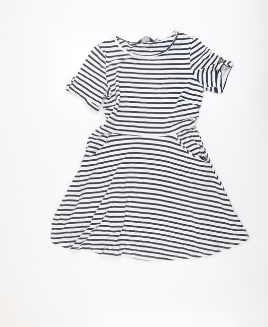 Dorothy Perkins Womens Blue Striped Cotton A-Line Size 12 Round Neck Pullover