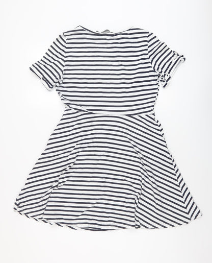 Dorothy Perkins Womens Blue Striped Cotton A-Line Size 12 Round Neck Pullover