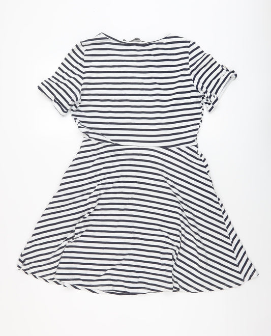 Dorothy Perkins Womens Blue Striped Cotton A-Line Size 12 Round Neck Pullover