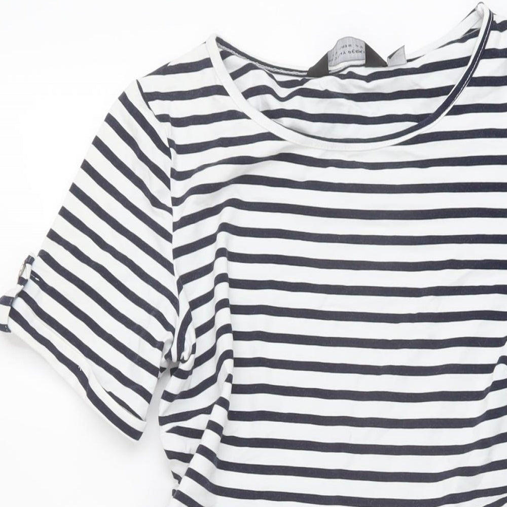 Dorothy Perkins Womens Blue Striped Cotton A-Line Size 12 Round Neck Pullover