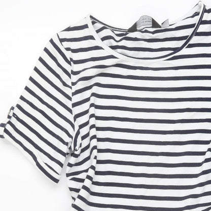 Dorothy Perkins Womens Blue Striped Cotton A-Line Size 12 Round Neck Pullover