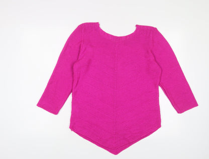 BASSINI Womens Purple V-Neck Acrylic Pullover Jumper Size L