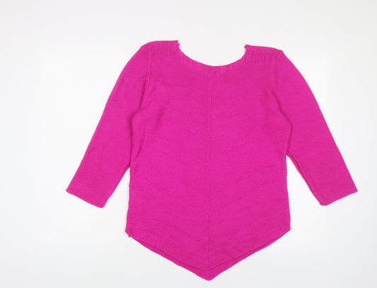 BASSINI Womens Purple V-Neck Acrylic Pullover Jumper Size L