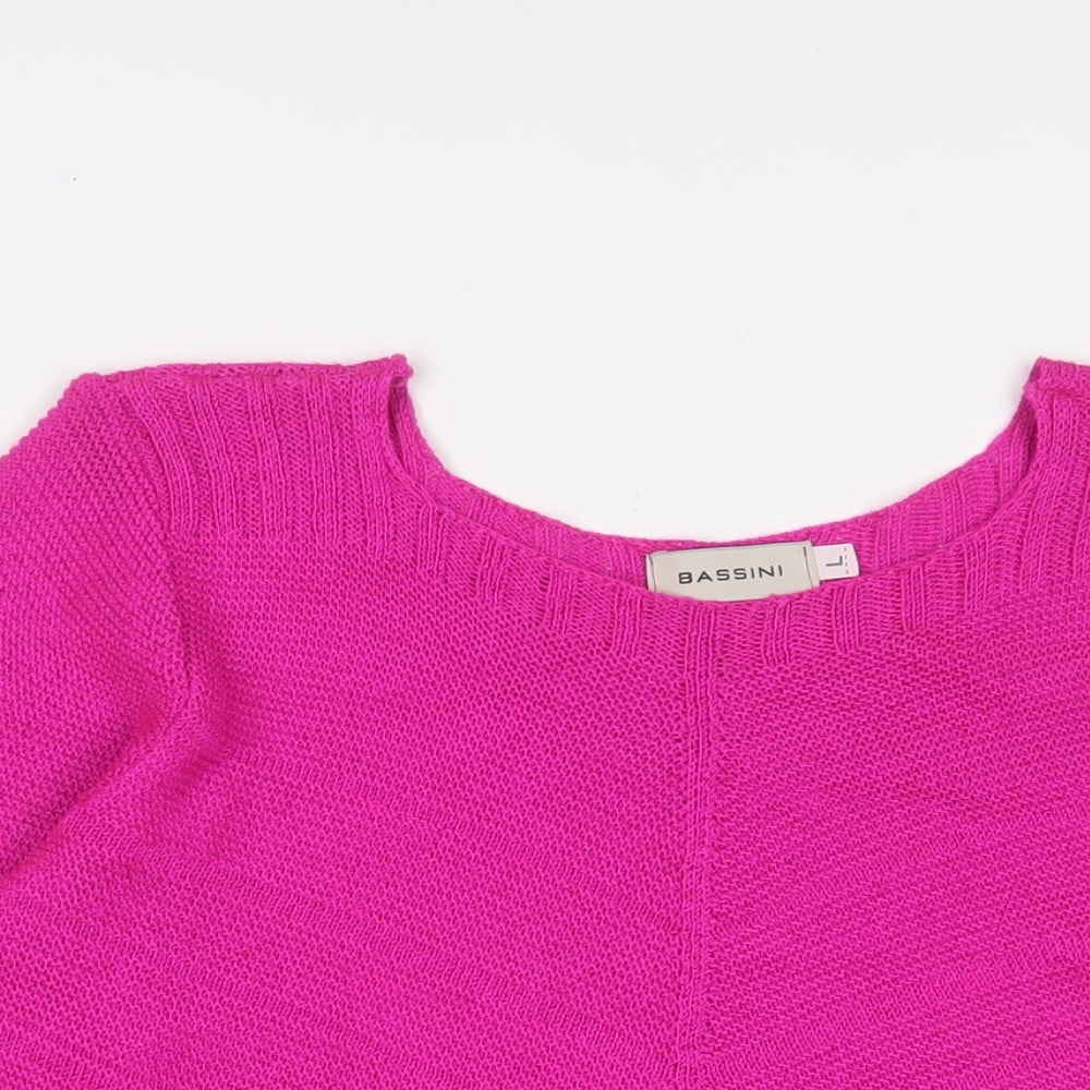 BASSINI Womens Purple V-Neck Acrylic Pullover Jumper Size L