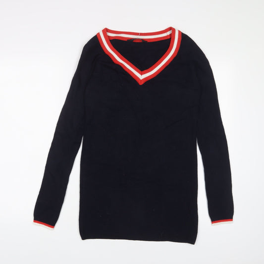 Dorothy Perkins Womens Blue Acrylic Jumper Dress Size 10 V-Neck Pullover