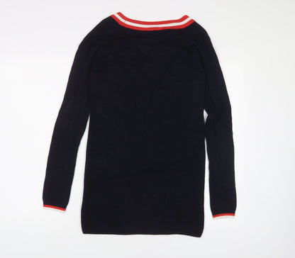 Dorothy Perkins Womens Blue Acrylic Jumper Dress Size 10 V-Neck Pullover