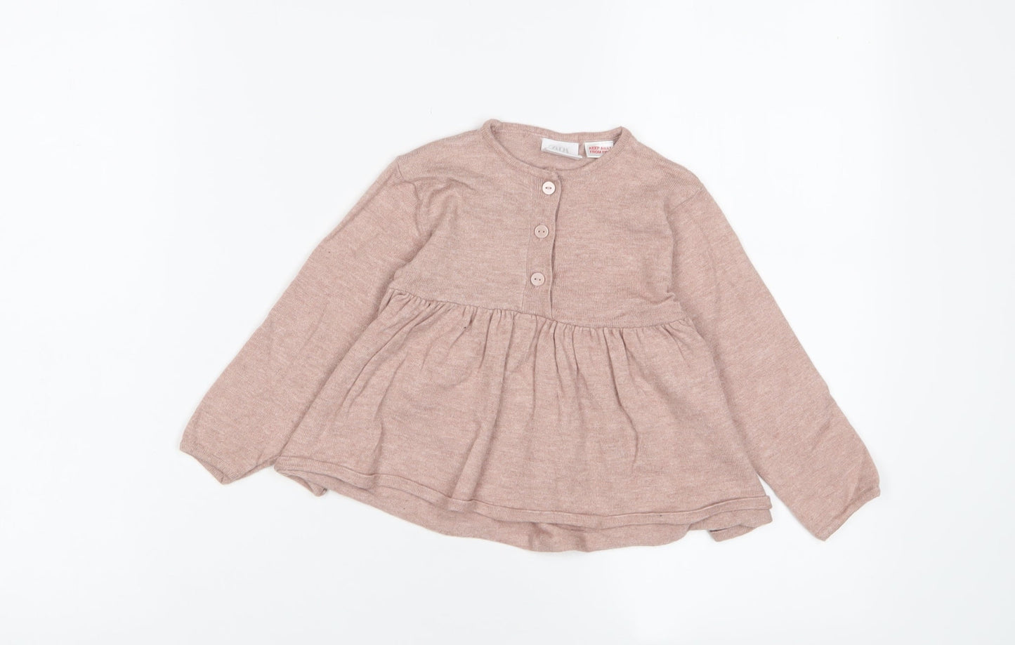 Zara Girls Purple Polyester Pinafore/Dungaree Dress Size 12-18 Months Crew Neck Button