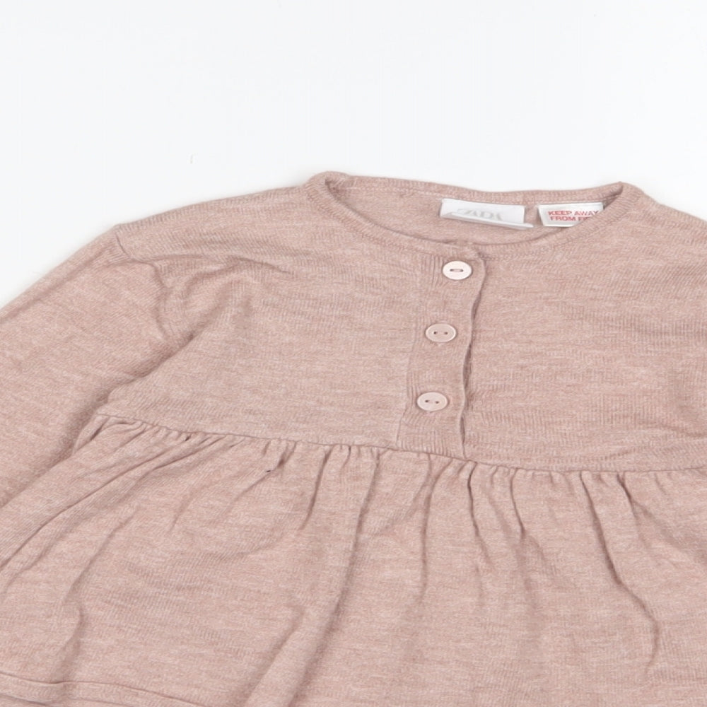 Zara Girls Purple Polyester Pinafore/Dungaree Dress Size 12-18 Months Crew Neck Button