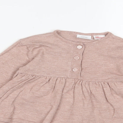 Zara Girls Purple Polyester Pinafore/Dungaree Dress Size 12-18 Months Crew Neck Button