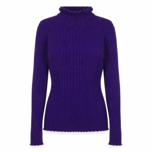 Front view of Abollria women’s purple v-neck acrylic jumper, size S