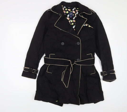 Gap Womens Black Overcoat Jacket Size S Button - Belted